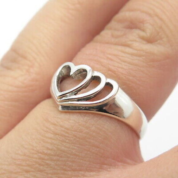 925 Sterling Silver Vintage Open Heart Ring Size 6.25 - Picture 2 of 8